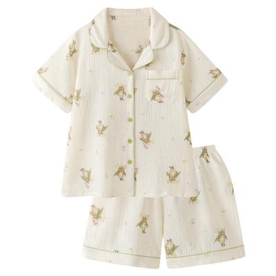 「兔子星球」卡通睡衣女款夏新款薄纯棉纱布短袖可外穿家居服套装