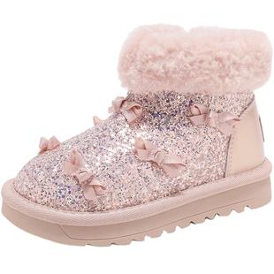 Abckids雪地靴女冬季儿童棉鞋小女孩棉靴女童防水防滑靴子加绒