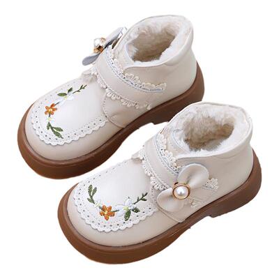 中国风女童靴真皮加绒棉靴子公主鞋防滑软底宝宝靴儿童皮靴秋冬季