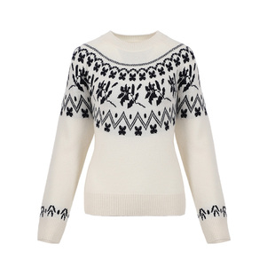 东黎童心未远-期待花信 山羊绒 女士秋冬费尔岛提花圆领套衫5559