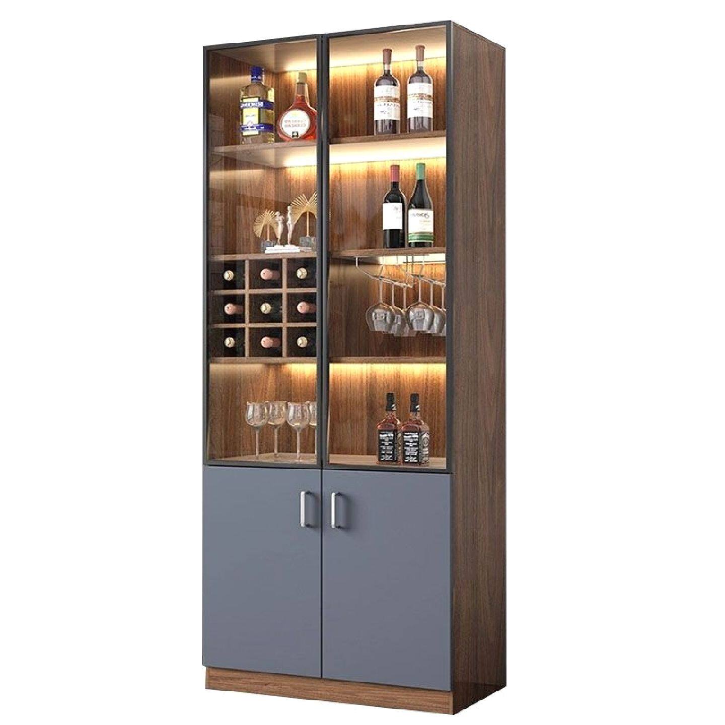 酒柜家用靠墙储物柜轻奢现代简约高档边柜餐边一体玻璃门展示柜