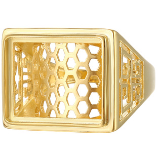 国潮新中式简约戒指空托男 18K金镶嵌翡翠蜜蜡琥珀方形戒指托配饰