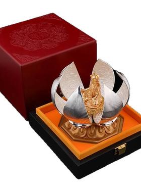 纯铜花开见佛佛像佛堂供奉摆件莲花佛像莲师观音度母铜器创意摆件