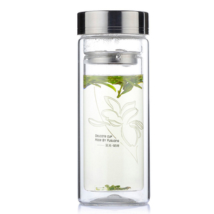 富光健牌玻璃杯加厚双层男士带把便携保温水杯办公室泡茶过滤水杯