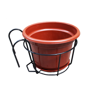 铁艺圆花架配塑料卷边花盆 阳台种花套装 栏杆壁挂带托盘盆栽架子