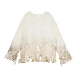 BANSLANDER原创设计金色渐变破旧毛衣日系复古宽松慵懒麻花针织衫