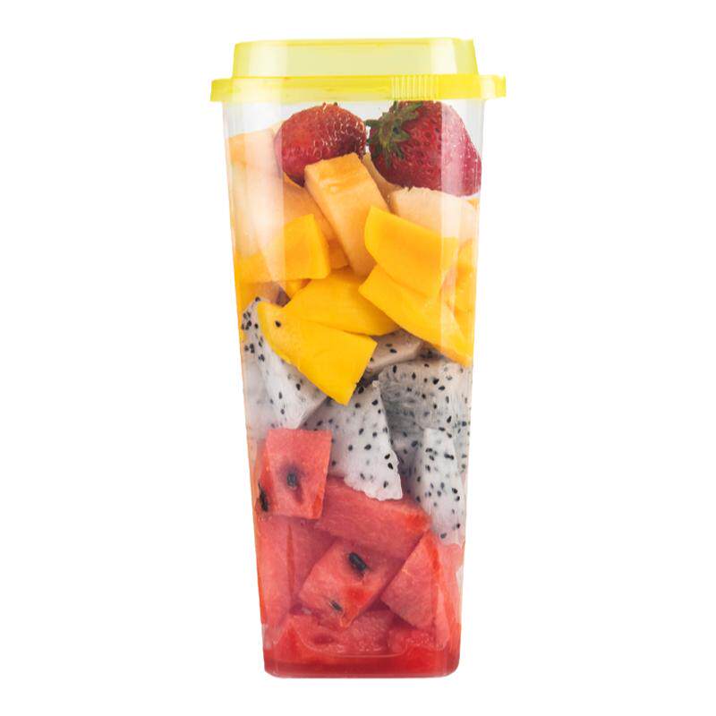 网红一次性饮料杯1000ml方形水果茶注塑杯加厚高透四方果汁奶茶杯