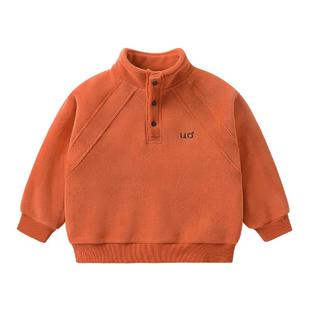 右欧男童女童加绒立领卫衣双面奥粒绒儿童上衣休闲风冬季新款童装