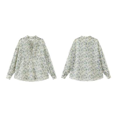 PIT复古休闲花边领碎花百搭春日内搭衬衫新款百搭上衣衬衣