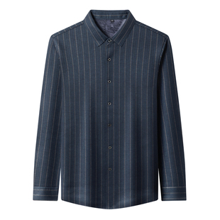 雅戈尔男士长袖衬衫加绒加厚中年大码商务休闲条纹高档保暖衬衣冬