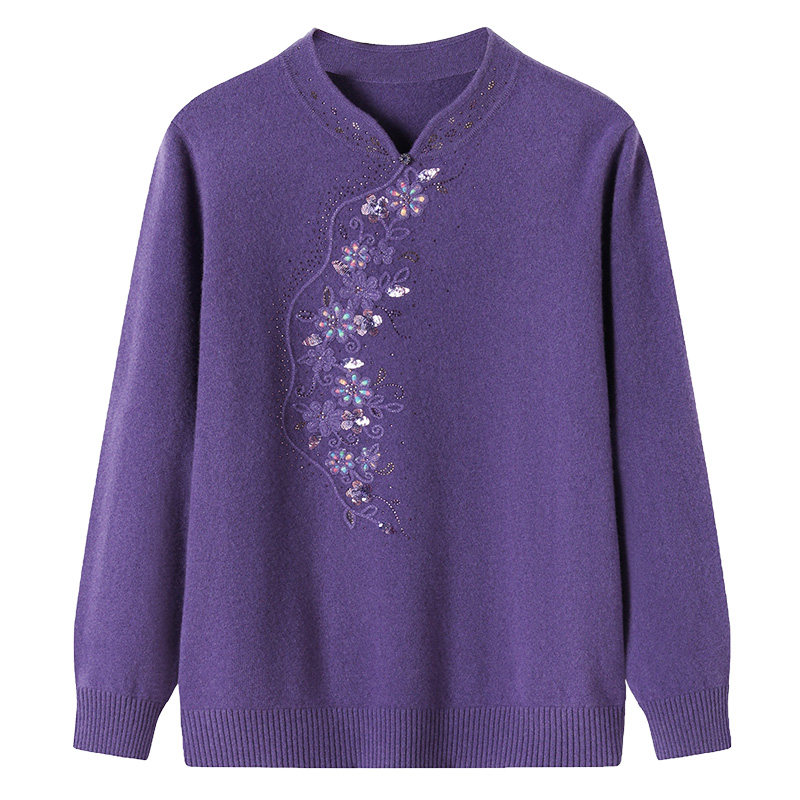 洋气妈妈装秋冬毛衣中年女装纯羊毛上衣老年人冬季针织外搭打底衫