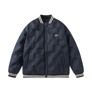 TIRED美式菱形格90白鸭绒棒球领羽绒服冬季情侣宽松保暖上衣外套