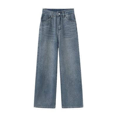 复古阔腿牛仔裤女冬季大码胖mm加绒加厚美式小个子宽松拖地裤流行