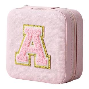 简约刺绣字母款珠宝盒PVC饰品盒旅行便携式耳钉项链戒指收纳盒子