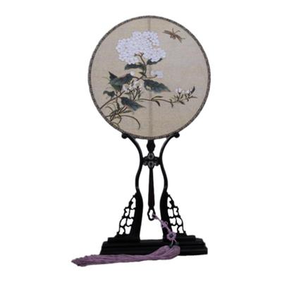 缂丝团扇张磊制作绣球花浅金稀地直径24cm