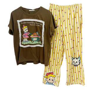 小熊家原田卡通睡衣女短袖春夏季薄款纯棉甜美休闲大码学生家居服