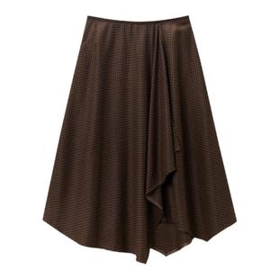 OVV秋冬新款女装千鸟格不规则下摆设计中长款休闲半身裙