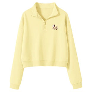 名创优品卫衣女款2026新款女士春装半拉链黄色上衣春天短款外套D