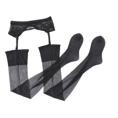 丝遇【花季】性感极光蕾丝吊带刺绣丝袜女时尚百搭黑丝油亮吊带袜