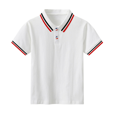 18儿童t恤短袖班服夏装校服小学生白色翻领黑红边POLO衫内搭上衣