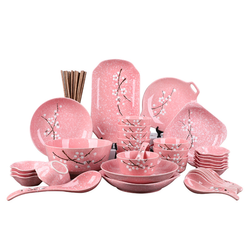 碗碟套装陶瓷家用日式碗盘多人组合雪花釉餐具简约吃饭碗盘碗勺碟