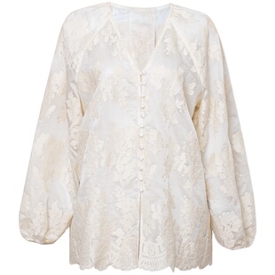 特TOP家 精致美感 新中式重工刺绣花边排扣上衣+松紧腰绣花短裤女