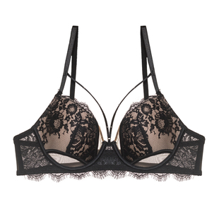 维多利亚性感蕾丝交叉美胸内衣女聚拢大胸显小防下垂纯欲文胸套装