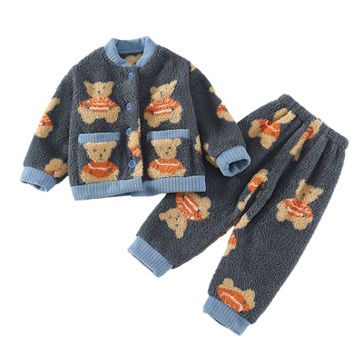 男童珊瑚绒家居服开衫立领套装冬