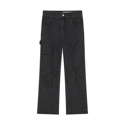 NUMBER HERE进口丹宁面料秋冬刺绣水洗牛仔长裤男款NH24N032