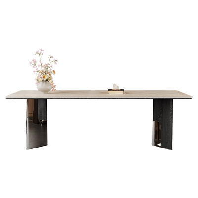 包豪斯德利丰岩板餐桌椅洞石中古风不锈钢白蜡木实木莫奈花园餐桌