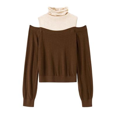 BANANACICI露肩慵懒拼接毛衣