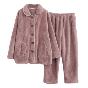 胖妈妈大码睡衣女款2025新款冬加绒加厚珊瑚绒家居服200斤中老年