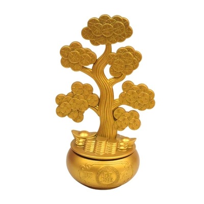 新款创意招财可旋转摇钱树聚宝盆装饰品摆件乔迁店铺前台开业送礼