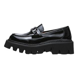 Ed Hardy Acc埃德哈迪厚底乐福鞋女鞋子英伦风小皮鞋黑色深口单鞋