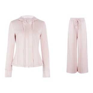 LYNEE【行迹】LU莫代尔粉色运动套装连帽卫衣外套/松紧腰休闲卫裤