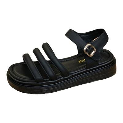 露趾一字扣带罗马凉鞋软底沙滩鞋