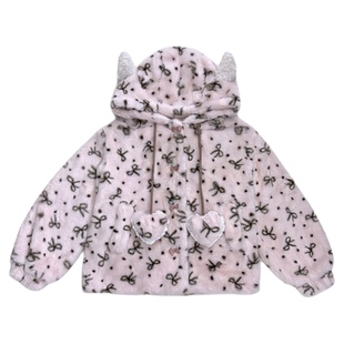 小猫藏星StarryKitty蝴蝶结加厚连帽保暖毛绒外套女「羊角很出片