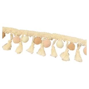 米黄色棉线绒球花边流苏织带手工diy服装鞋帽装饰家饰配件辅料