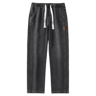 KZ真维斯抽绳松紧腰牛仔长裤男士直筒阔腿男裤子2025年新款秋冬季