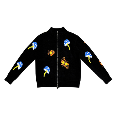 【海与浪】黑色提花立领毛衣外套