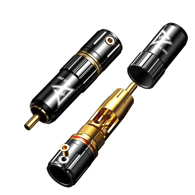 RA-061碲铜镀金RCA莲花头DIY自锁焊接式音频插头同轴信号纯铜接头