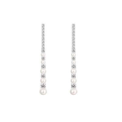 西大班方形锆石流苏珍珠耳环耳饰