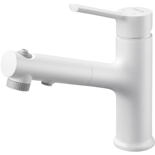 欧琳白色奶油风抽拉式面盆龙头冷热洗脸盆三出水龙头