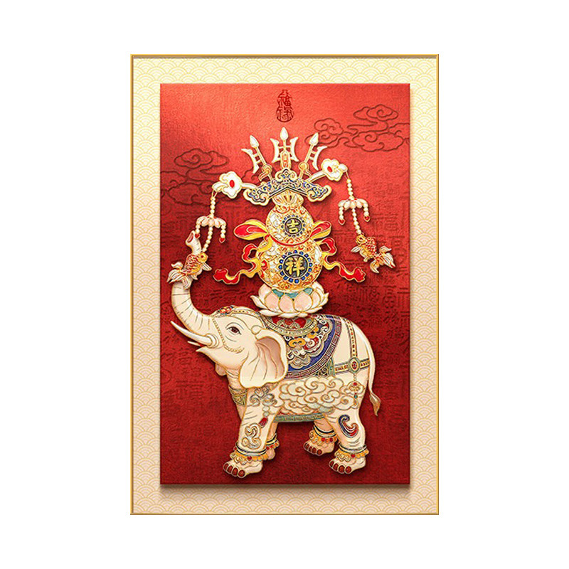 新中式大象玄关装饰画葫芦百福图