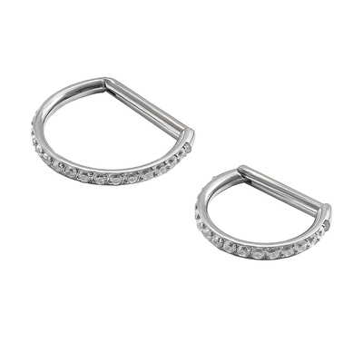 钛合金D型直针镶锆耳圈养耳洞