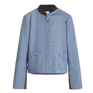 郭宇欣同款蓝色小香风蝴蝶结西装圆领外套百褶半身裙短裙子套装女