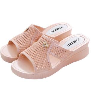 高跟凉拖鞋女夏季居家舒适厚底坡跟增高防滑时尚沙滩拖鞋室内外穿