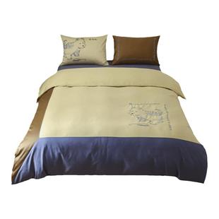 SleepNow100支全棉四件套双股贡缎刺绣长绒棉撞色拼接卡通狗床品