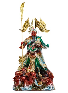 圆通佛具九龙武圣绿袍关公神像