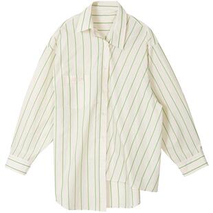 URLAZH有兰夏季新款时尚慵懒条纹宽松轻薄度假风休闲长袖白色衬衫